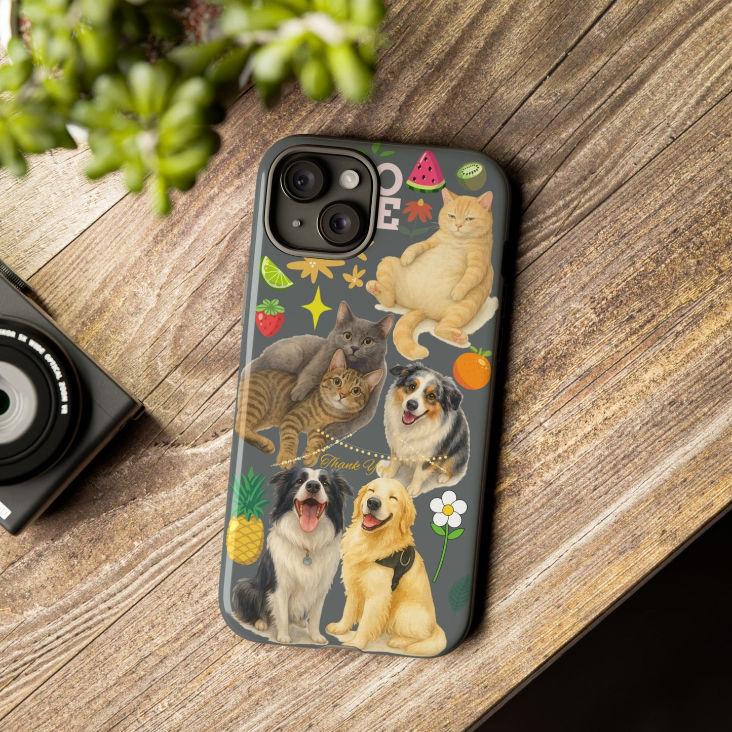 60A-7 Dog and Cat Printed Dual-Layer Phone Case In Dark Grey – Glossy or Matte Finish – iPhone & Android Compatible