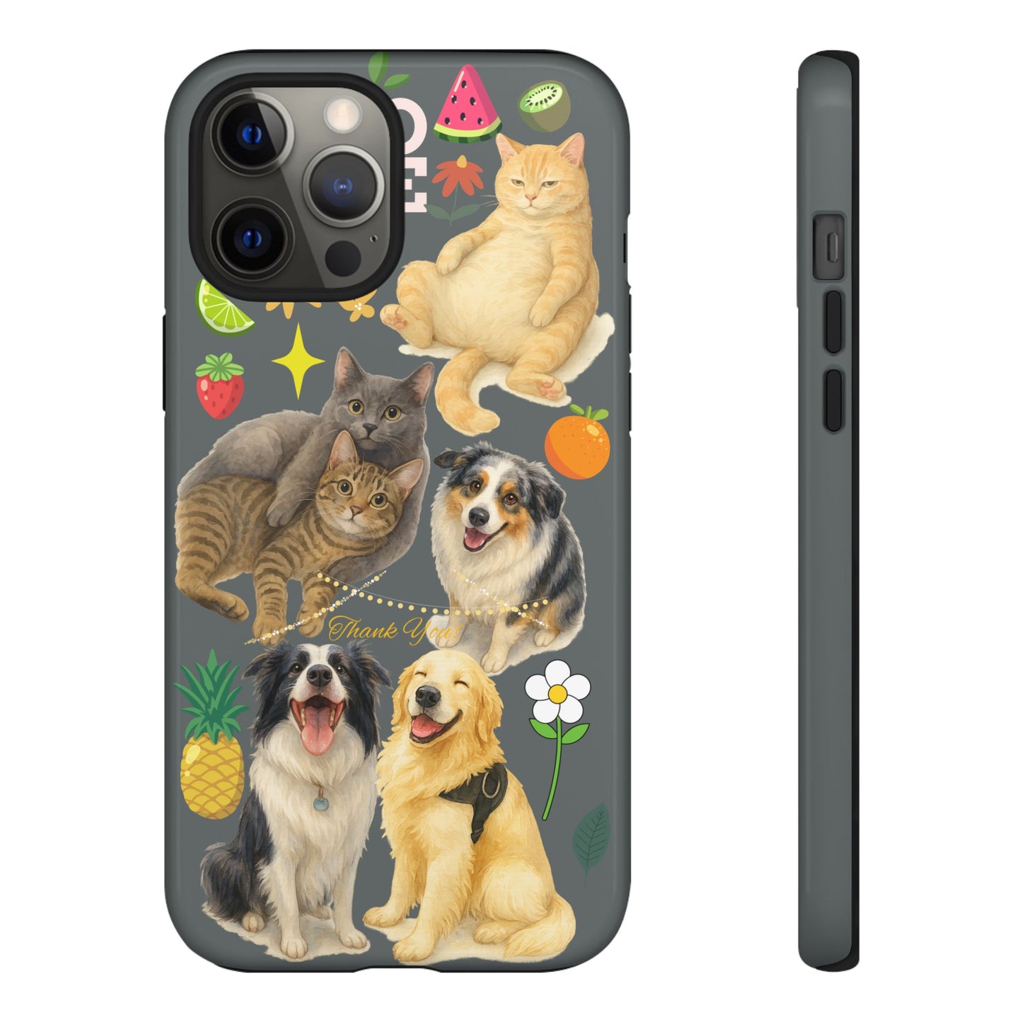 60A-7 Dog and Cat Printed Dual-Layer Phone Case In Dark Grey – Glossy or Matte Finish – iPhone & Android Compatible