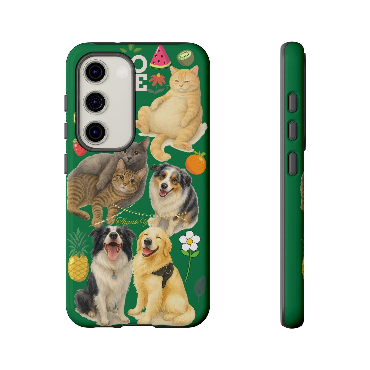 60A-10 Dog and Cat Printed Dual-Layer Phone Case In Dark Green – Glossy or Matte Finish – iPhone & Android Compatible