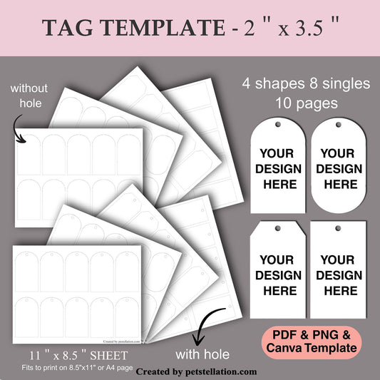 46E Printable Canva Blank Tag Templates | 10 Pages of Blank PNG / PDF Label Sheets – Oval, Semi-Circle, Rectangle & Trapezoid (With & Without Holes)