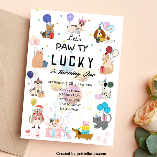30D Editable Pet Birthday & Gotcha Day Cards – Instant Download Cat & Dog Greeting Cards For Party Invitation