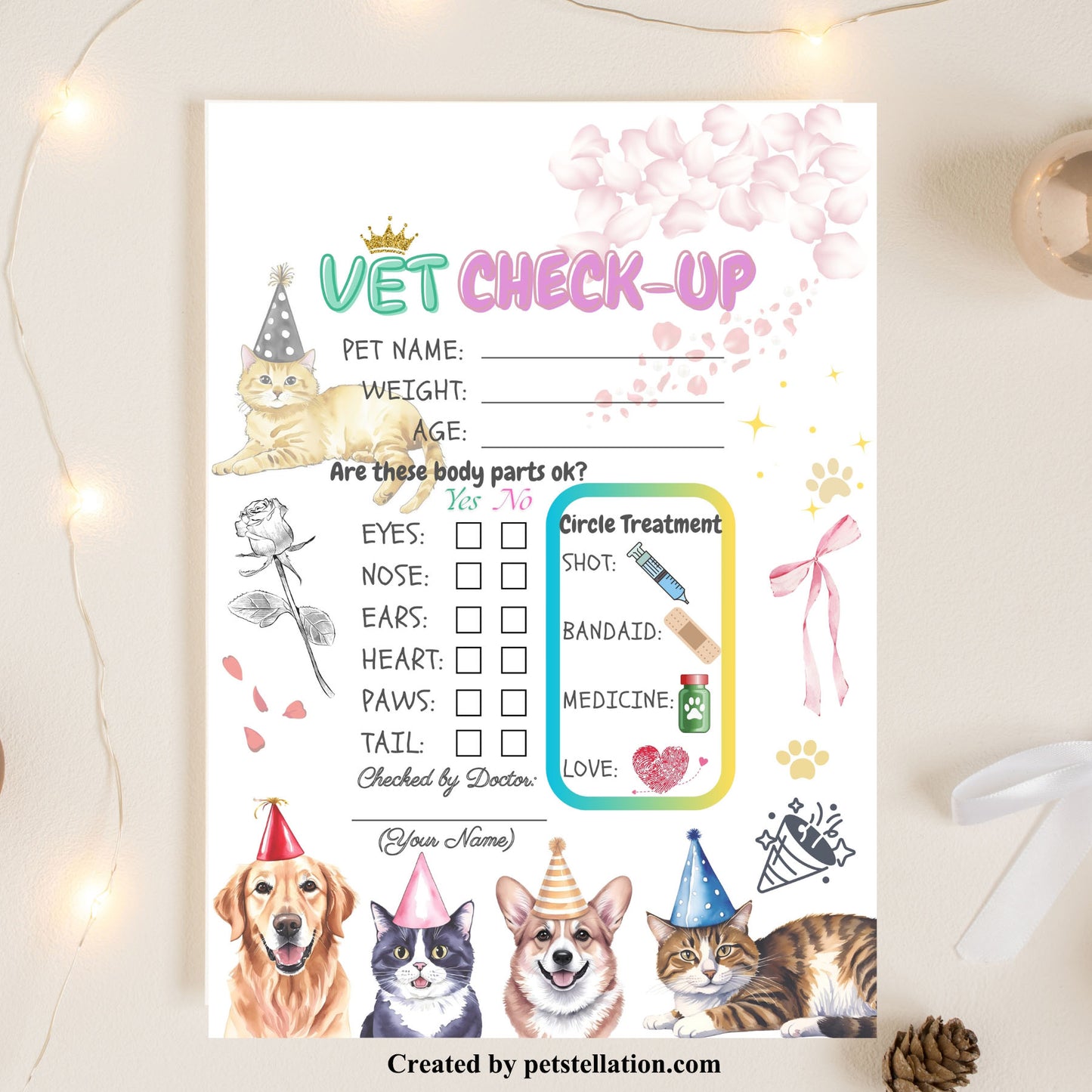 20A Vet Check-Up Card In 10 Languages – Multilingual Pet Birthday & Wellness Gift