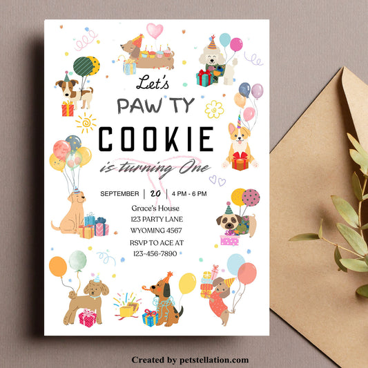 31D Editable Dog Birthday & Gotcha Day Invitation – Canva Pet Party Template