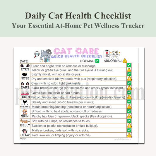 12D Daily Cat Health Checklist – Your Essential At-Home Pet Wellness Tracker !