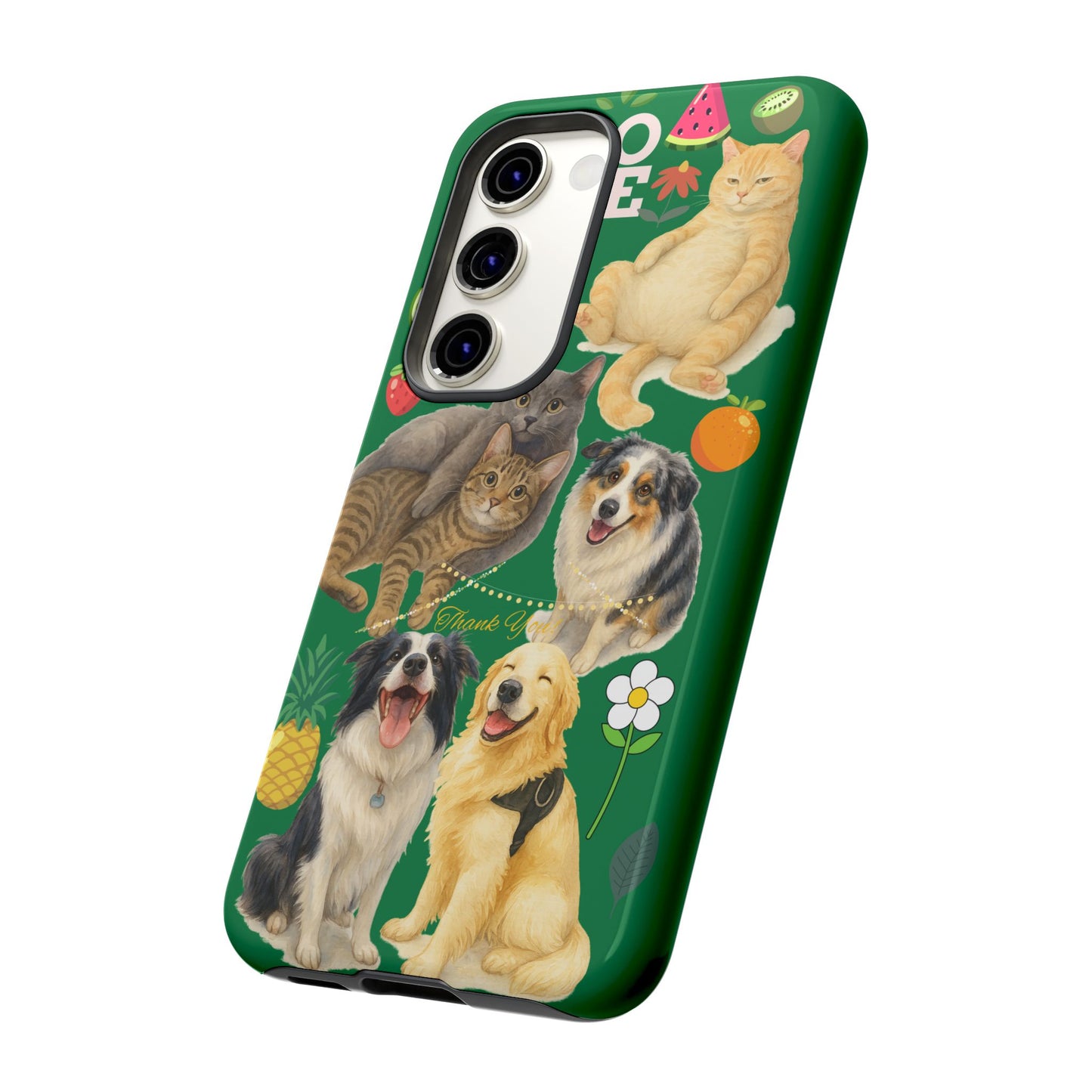 60A-10 Dog and Cat Printed Dual-Layer Phone Case In Dark Green – Glossy or Matte Finish – iPhone & Android Compatible
