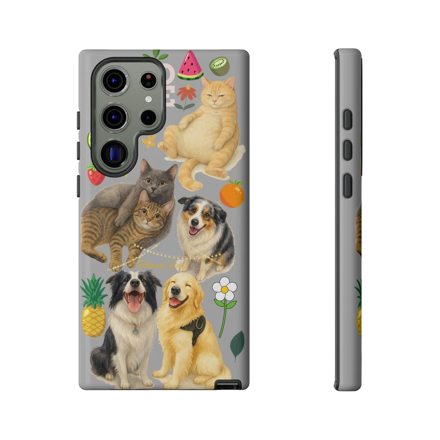 60A-6 Dog and Cat Printed Dual-Layer Phone Case In Light Grey – Glossy or Matte Finish – iPhone & Android Compatible