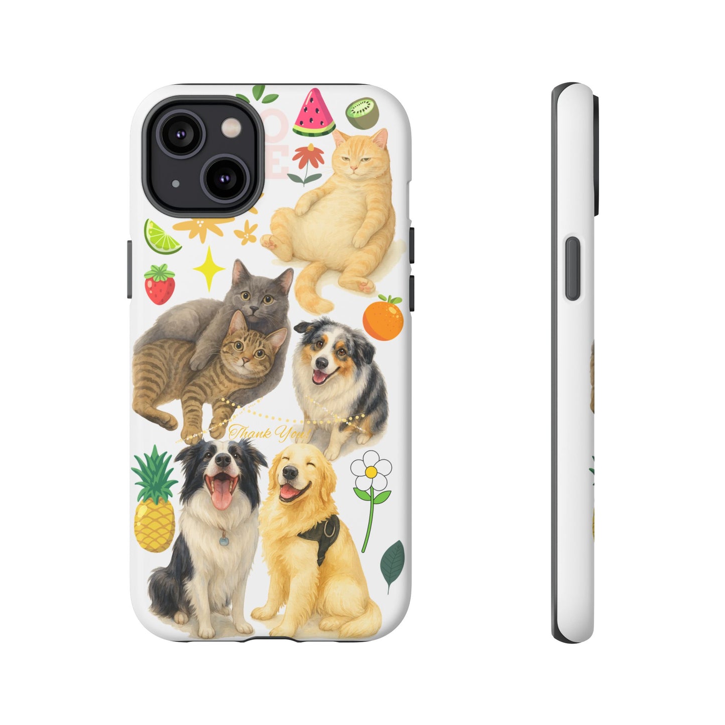 60A Dog and Cat Printed Dual-Layer Phone Case In White – Glossy or Matte Finish – iPhone & Android Compatible