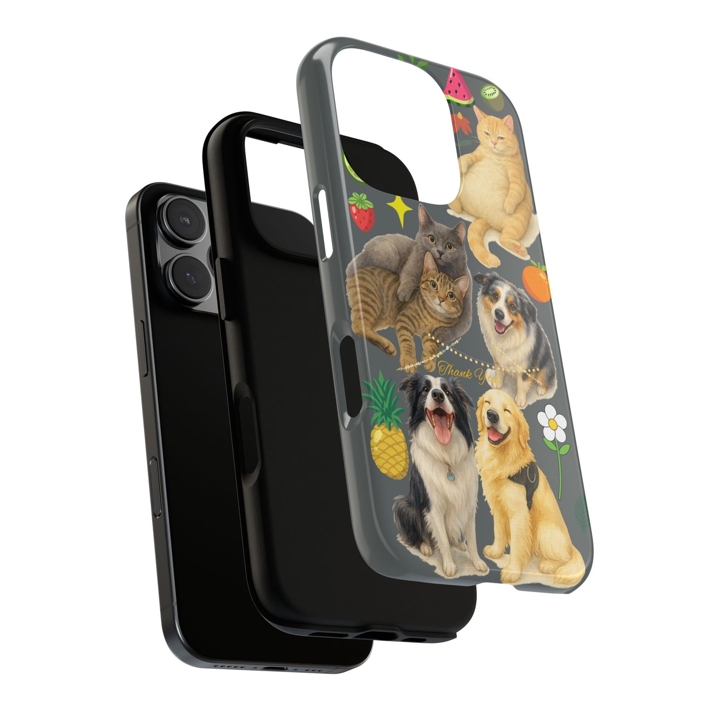 60A-7 Dog and Cat Printed Dual-Layer Phone Case In Dark Grey – Glossy or Matte Finish – iPhone & Android Compatible