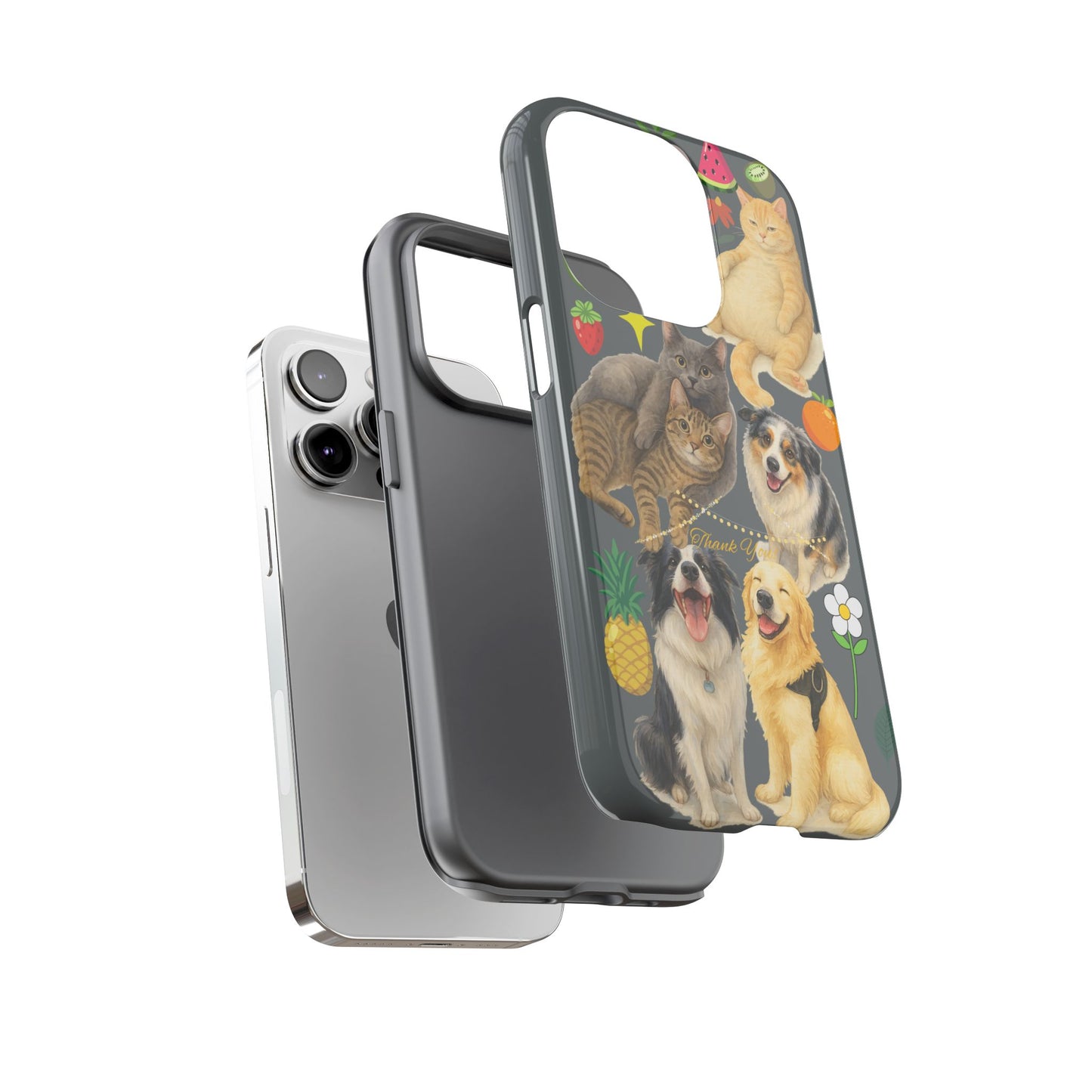 60A-7 Dog and Cat Printed Dual-Layer Phone Case In Dark Grey – Glossy or Matte Finish – iPhone & Android Compatible