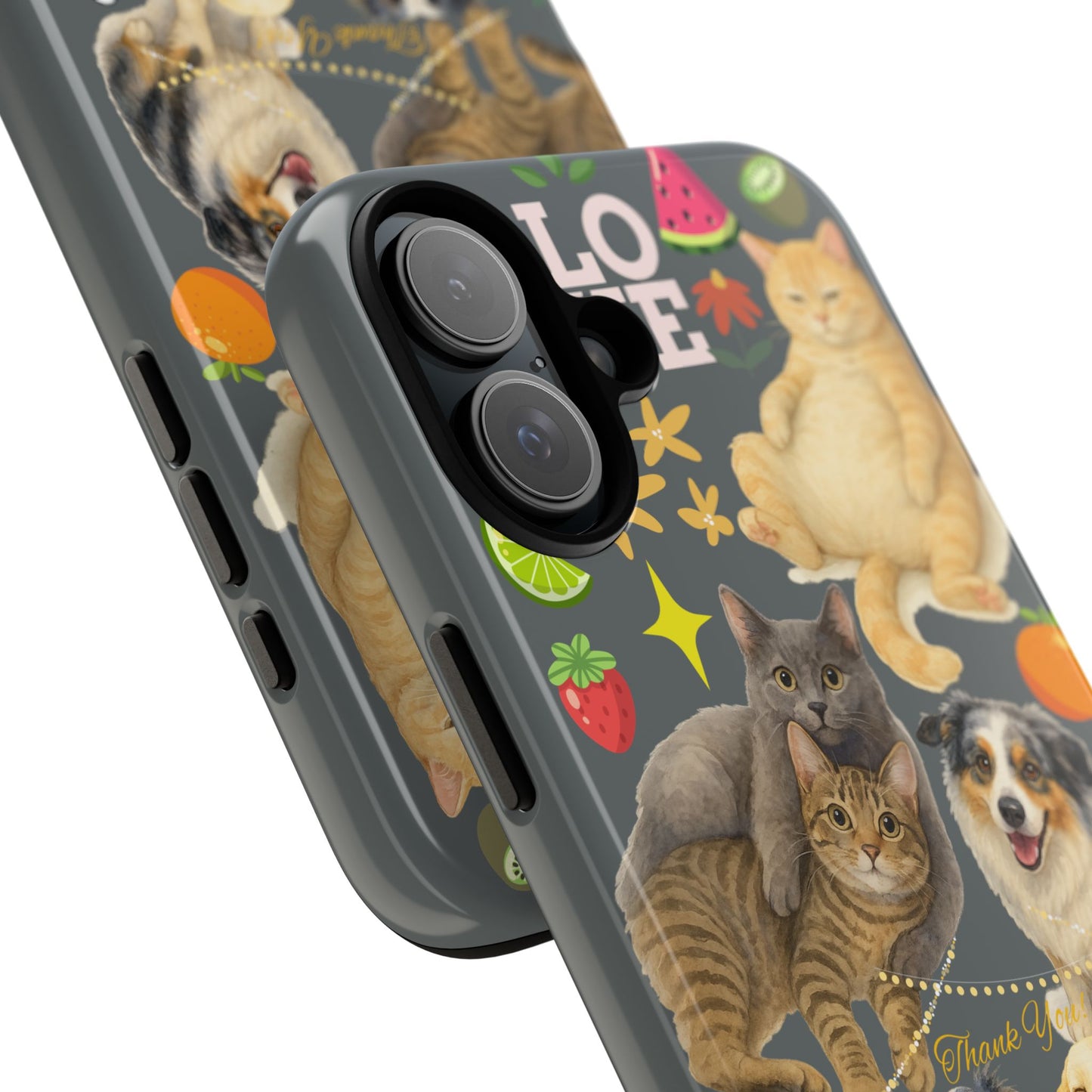 60A-7 Dog and Cat Printed Dual-Layer Phone Case In Dark Grey – Glossy or Matte Finish – iPhone & Android Compatible