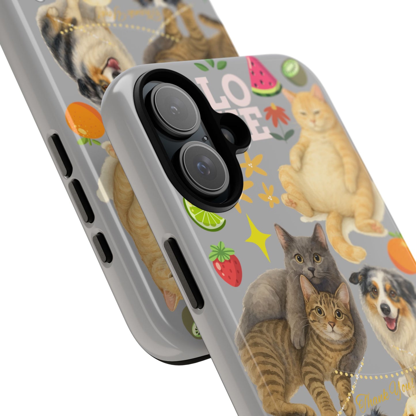 60A-6 Dog and Cat Printed Dual-Layer Phone Case In Light Grey – Glossy or Matte Finish – iPhone & Android Compatible