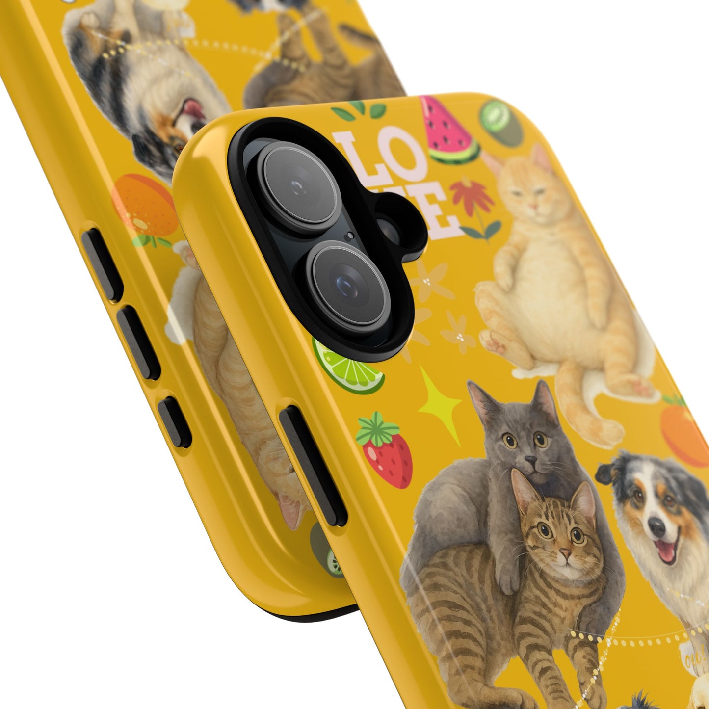 60A-5 Dog and Cat Printed Dual-Layer Phone Case In Yellow – Glossy or Matte Finish – iPhone & Android Compatible