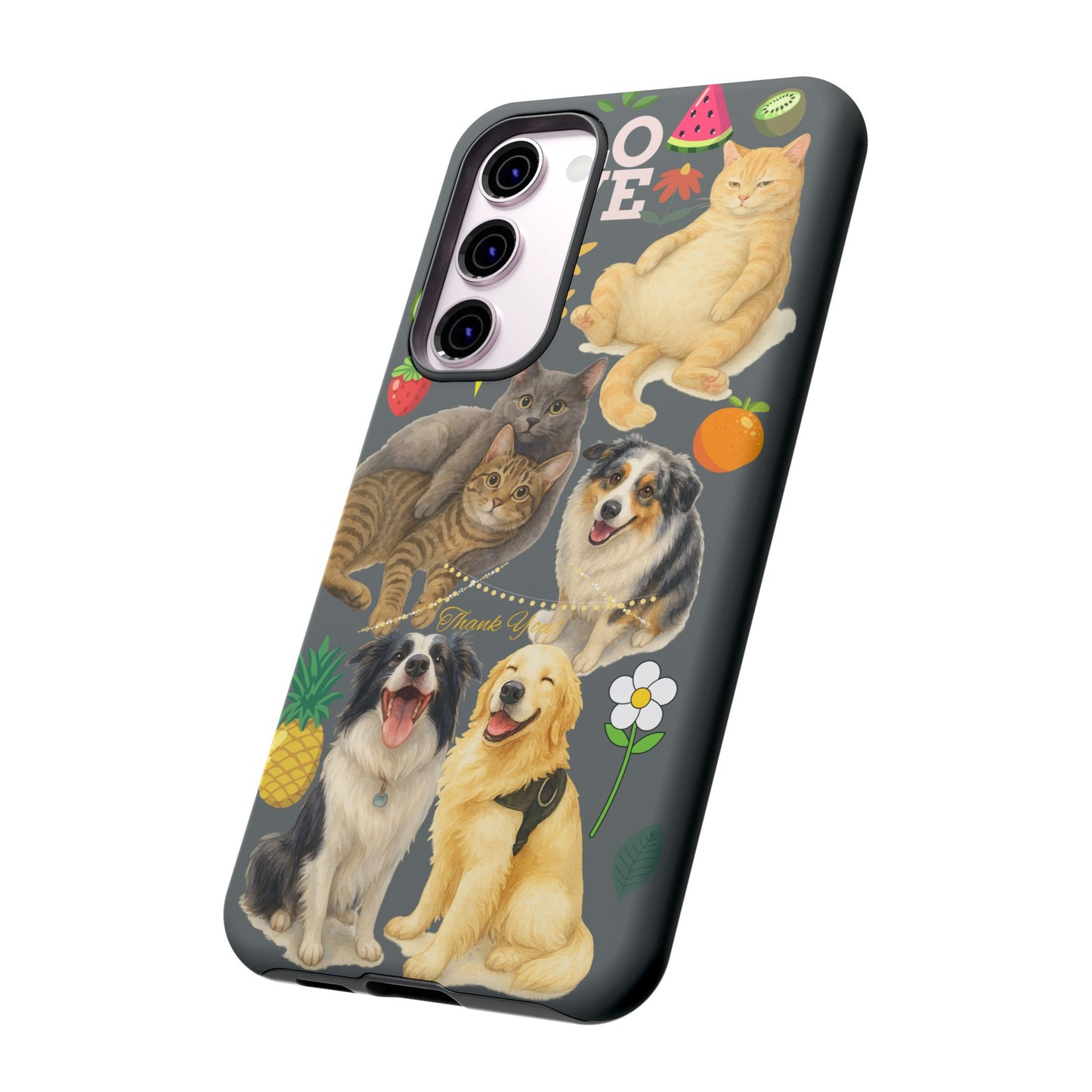 60A-7 Dog and Cat Printed Dual-Layer Phone Case In Dark Grey – Glossy or Matte Finish – iPhone & Android Compatible
