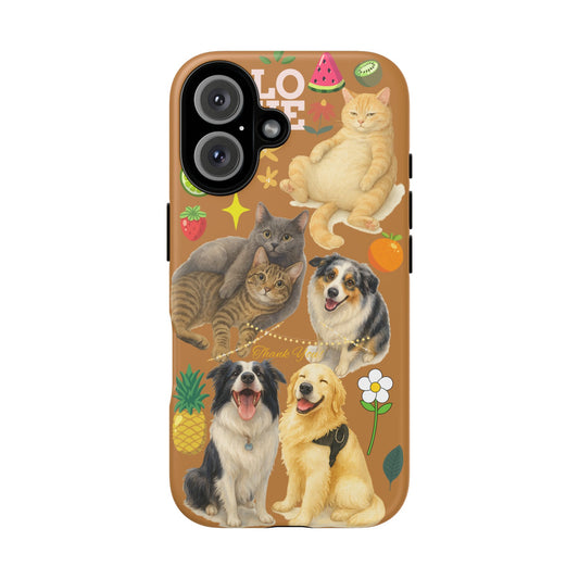 60A-9 Dog and Cat Printed Dual-Layer Phone Case In Light Brown – Glossy or Matte Finish – iPhone & Android Compatible