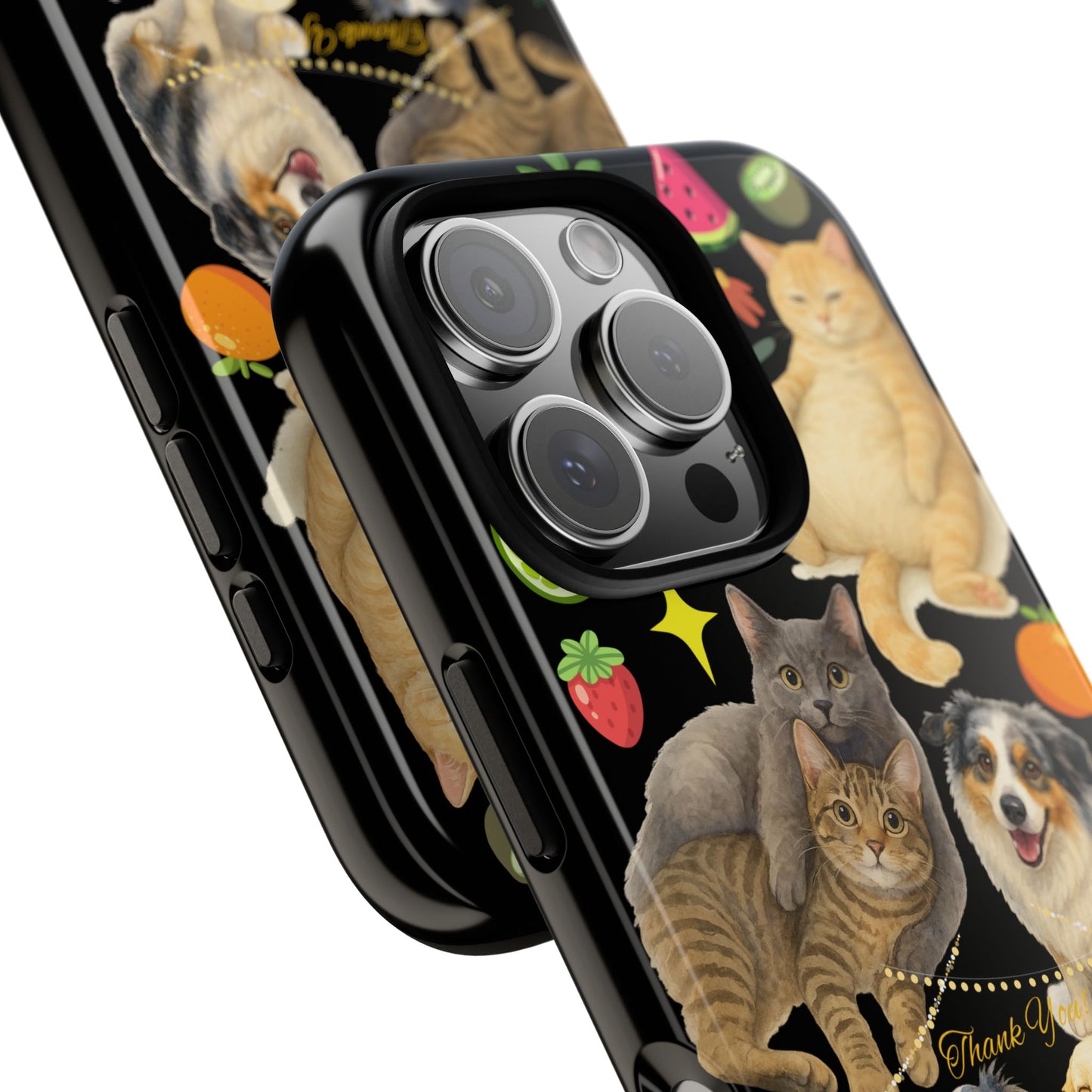60A-8 Dog and Cat Printed Dual-Layer Phone Case In Black – Glossy or Matte Finish – iPhone & Android Compatible