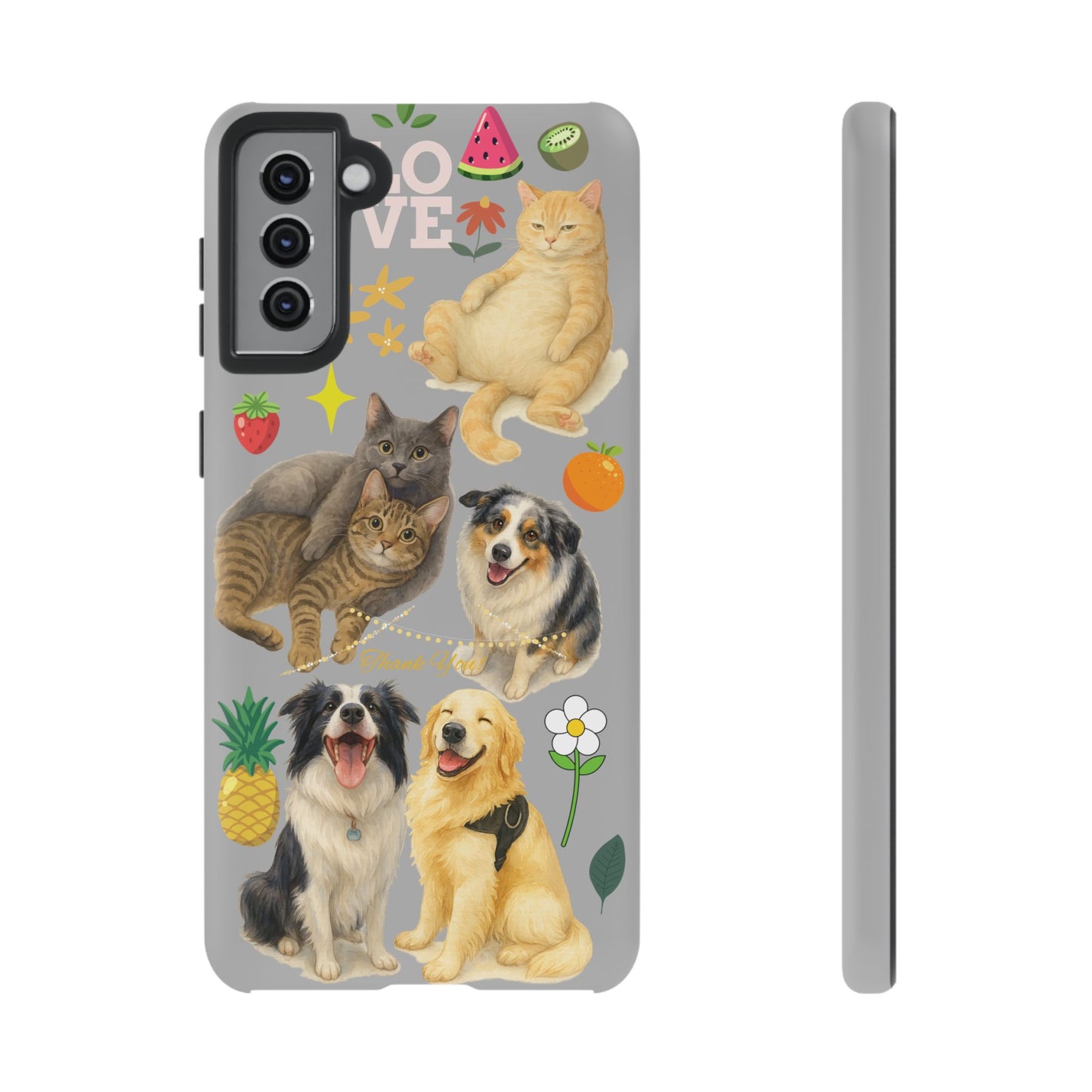 60A-6 Dog and Cat Printed Dual-Layer Phone Case In Light Grey – Glossy or Matte Finish – iPhone & Android Compatible