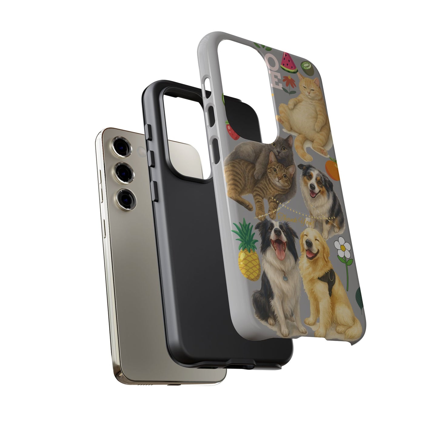 60A-6 Dog and Cat Printed Dual-Layer Phone Case In Light Grey – Glossy or Matte Finish – iPhone & Android Compatible