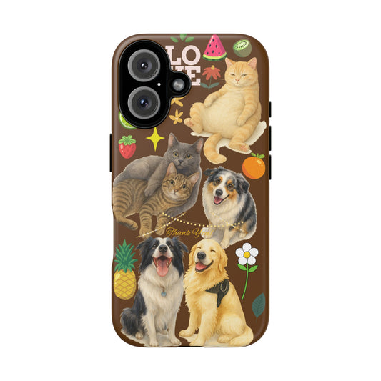 60A-11 Dog and Cat Printed Dual-Layer Phone Case In Dark Brown – Glossy or Matte Finish – iPhone & Android Compatible