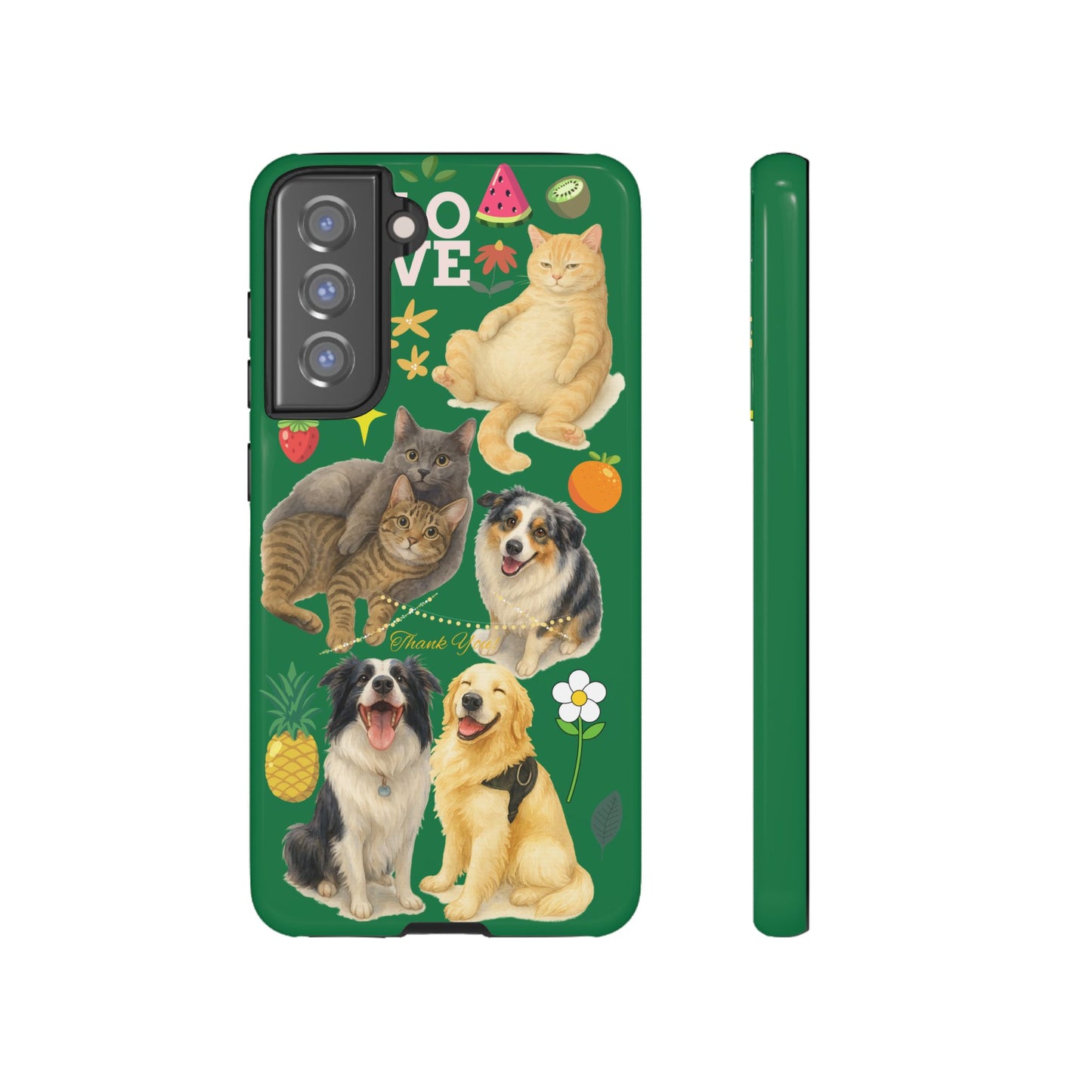 60A-10 Dog and Cat Printed Dual-Layer Phone Case In Dark Green – Glossy or Matte Finish – iPhone & Android Compatible