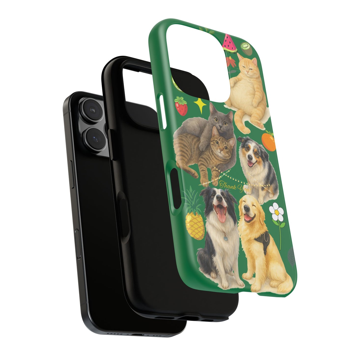 60A-10 Dog and Cat Printed Dual-Layer Phone Case In Dark Green – Glossy or Matte Finish – iPhone & Android Compatible