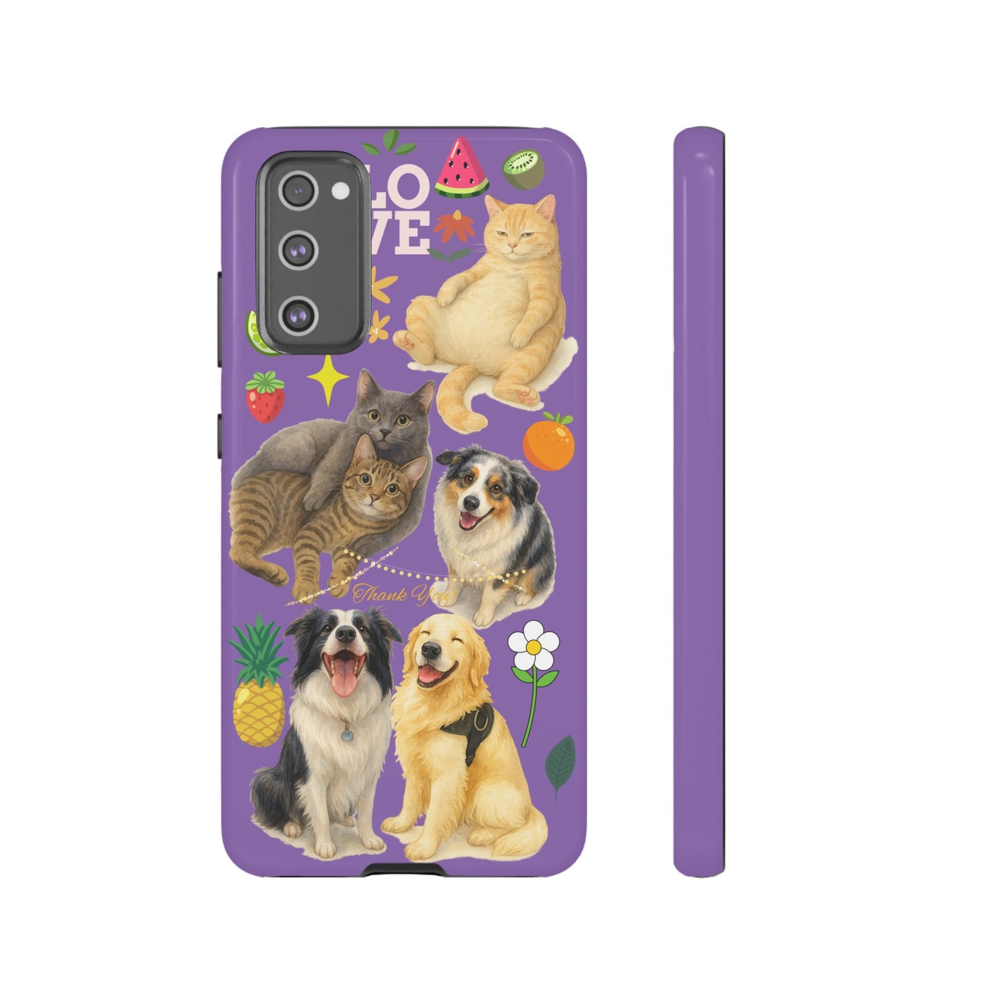 60A-4 Dog and Cat Printed Dual-Layer Phone Case In Purple – Glossy or Matte Finish – iPhone & Android Compatible