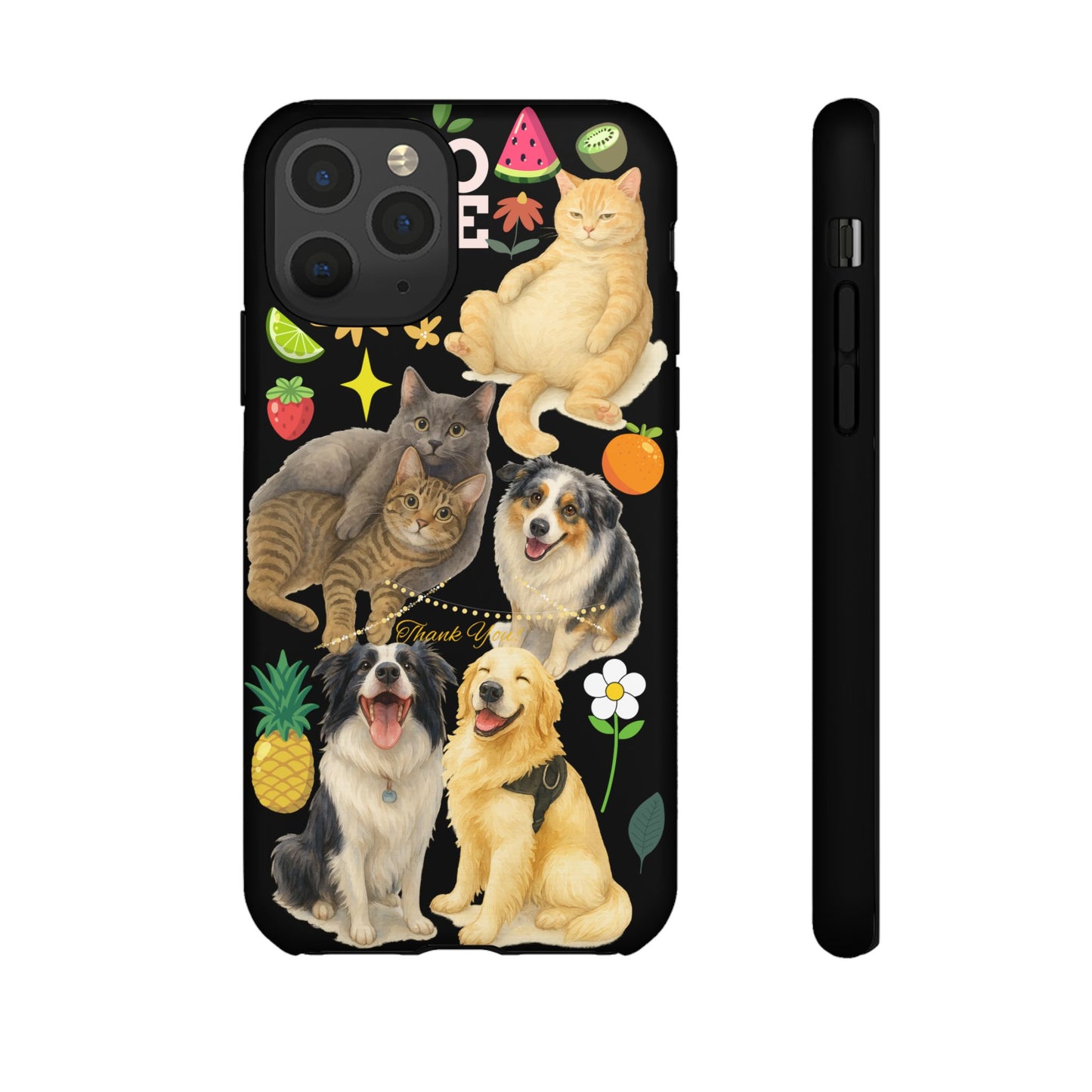 60A-8 Dog and Cat Printed Dual-Layer Phone Case In Black – Glossy or Matte Finish – iPhone & Android Compatible