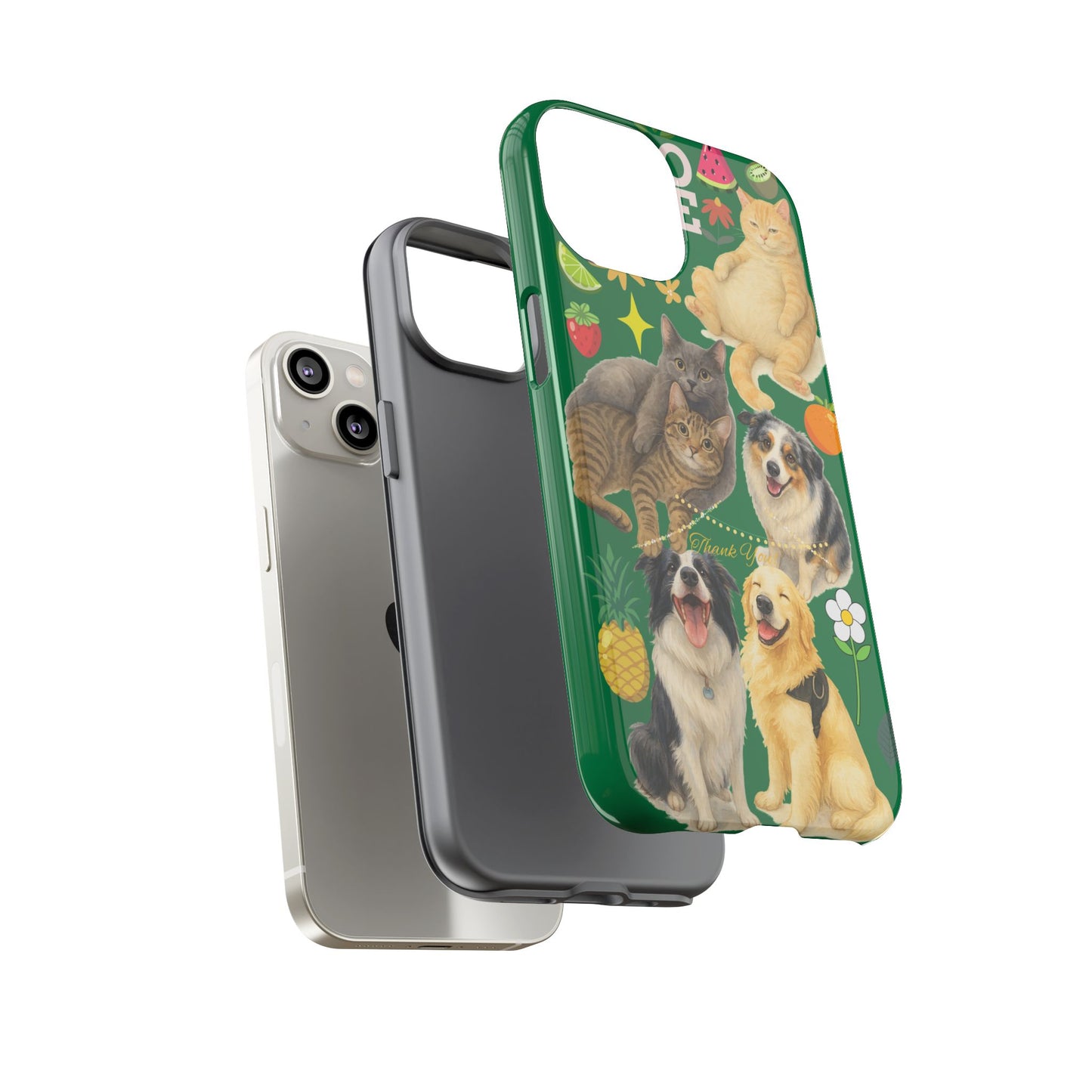 60A-10 Dog and Cat Printed Dual-Layer Phone Case In Dark Green – Glossy or Matte Finish – iPhone & Android Compatible