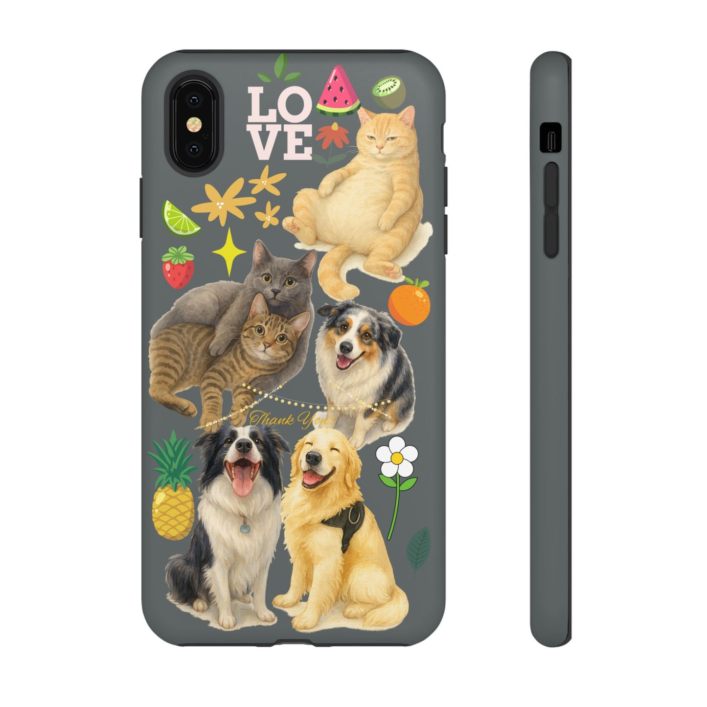 60A-7 Dog and Cat Printed Dual-Layer Phone Case In Dark Grey – Glossy or Matte Finish – iPhone & Android Compatible