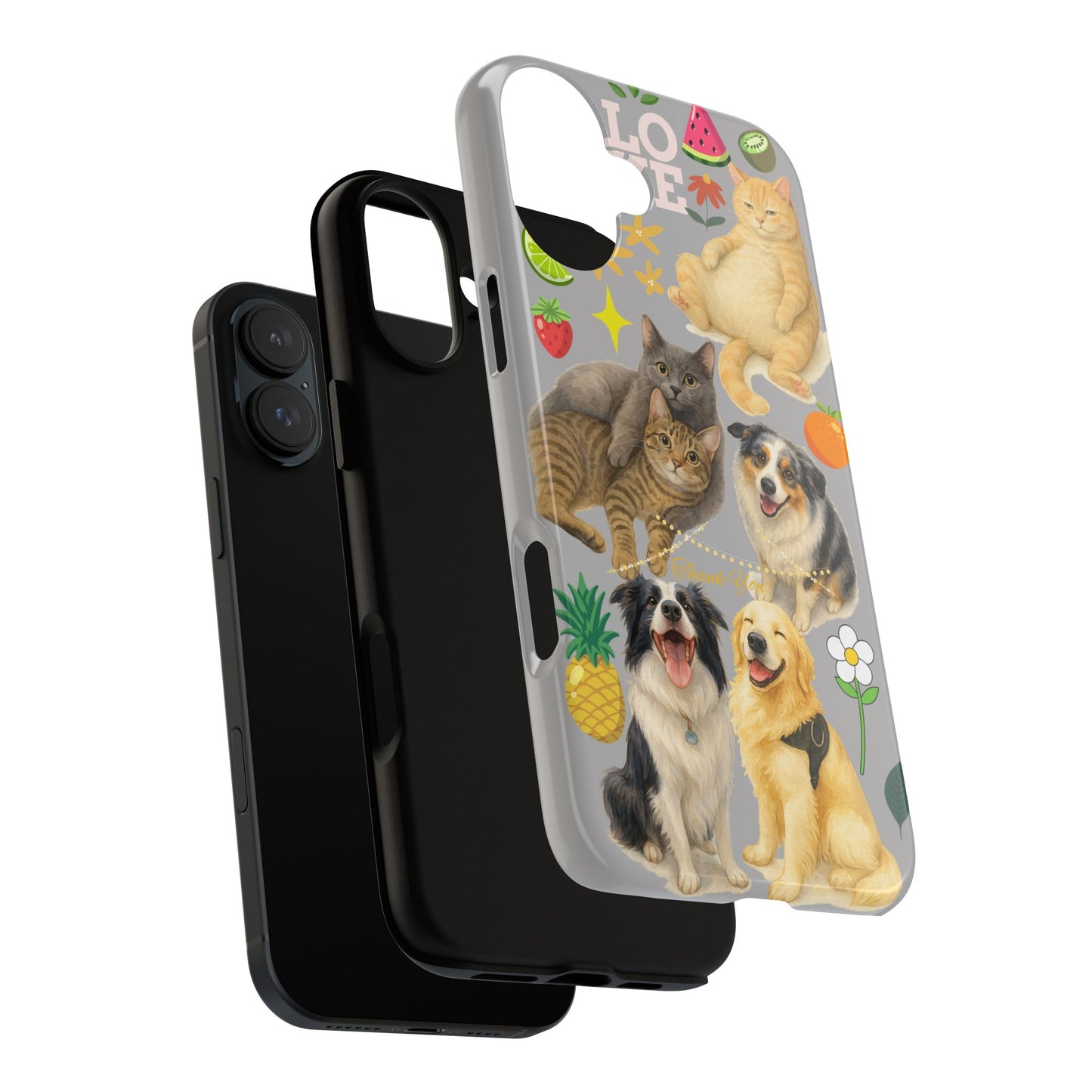 60A-6 Dog and Cat Printed Dual-Layer Phone Case In Light Grey – Glossy or Matte Finish – iPhone & Android Compatible