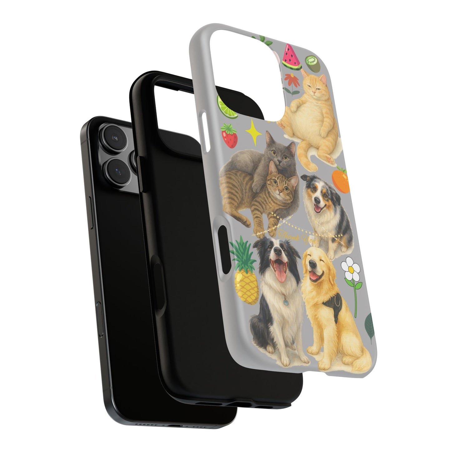 60A-6 Dog and Cat Printed Dual-Layer Phone Case In Light Grey – Glossy or Matte Finish – iPhone & Android Compatible