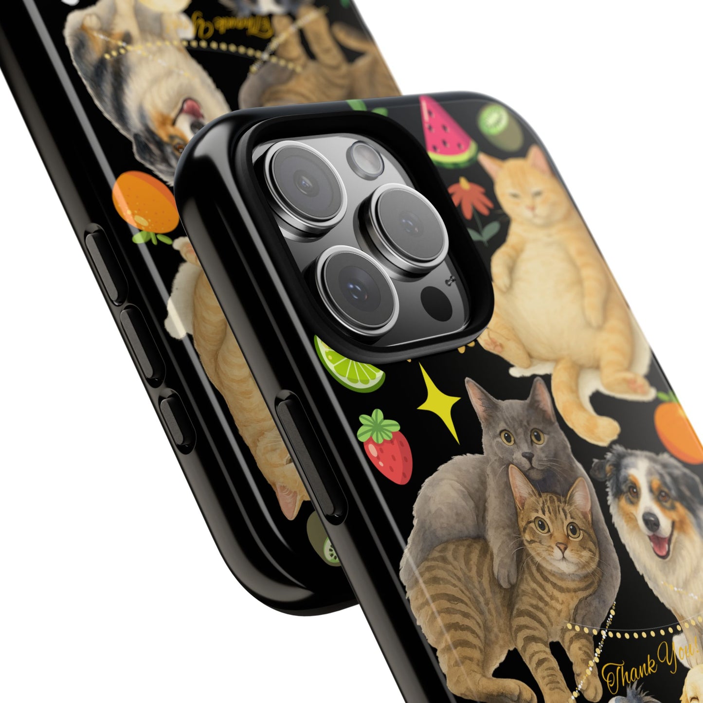 60A-8 Dog and Cat Printed Dual-Layer Phone Case In Black – Glossy or Matte Finish – iPhone & Android Compatible