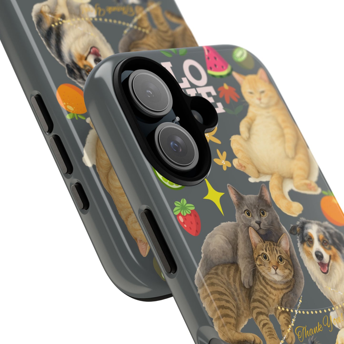 60A-7 Dog and Cat Printed Dual-Layer Phone Case In Dark Grey – Glossy or Matte Finish – iPhone & Android Compatible