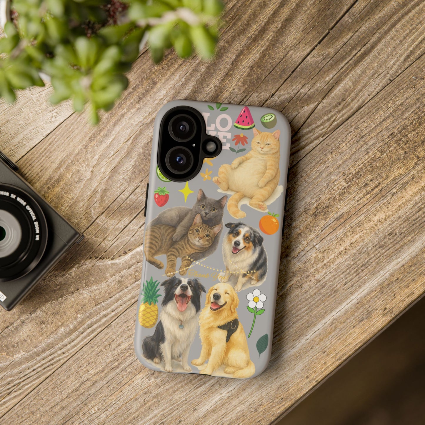 60A-6 Dog and Cat Printed Dual-Layer Phone Case In Light Grey – Glossy or Matte Finish – iPhone & Android Compatible