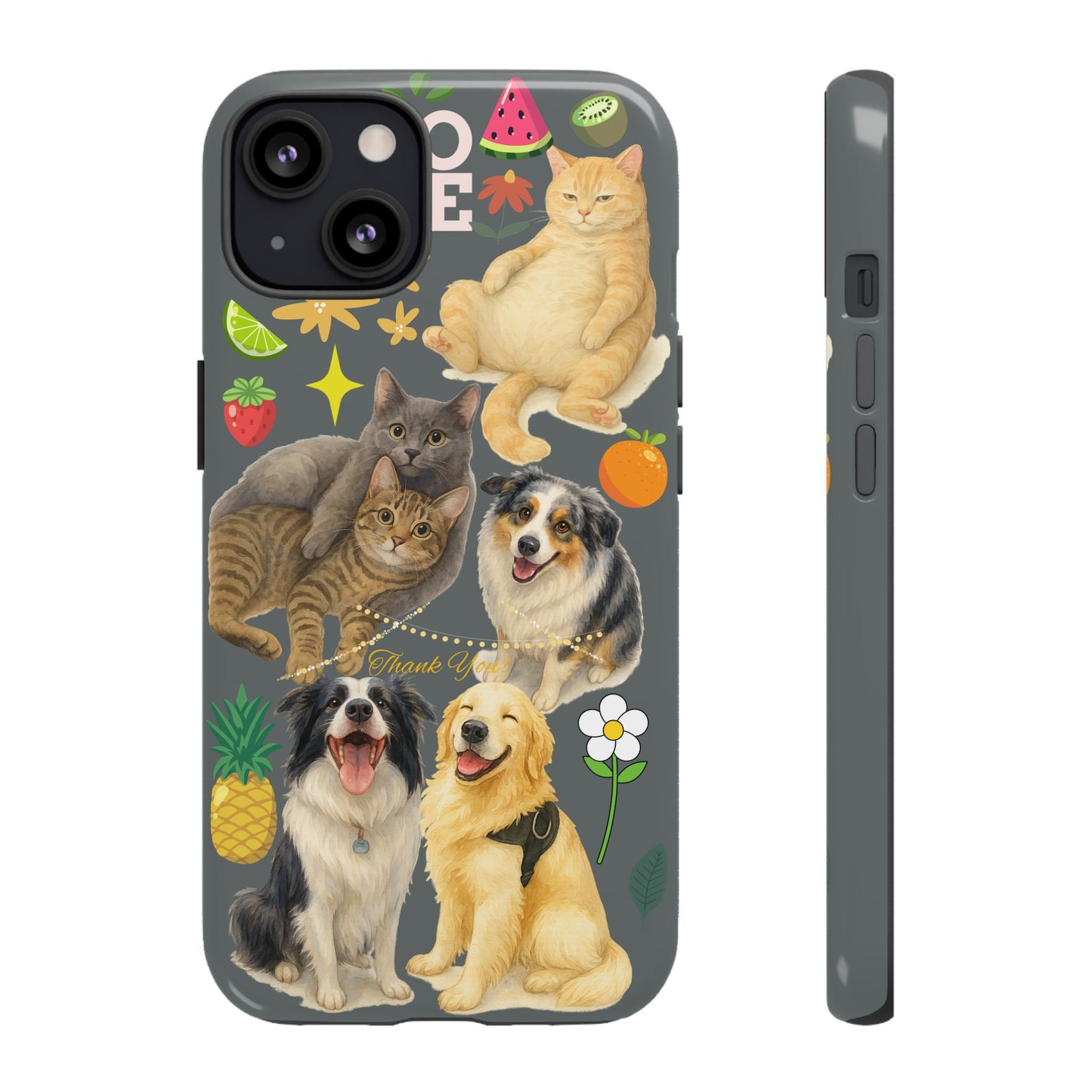 60A-7 Dog and Cat Printed Dual-Layer Phone Case In Dark Grey – Glossy or Matte Finish – iPhone & Android Compatible