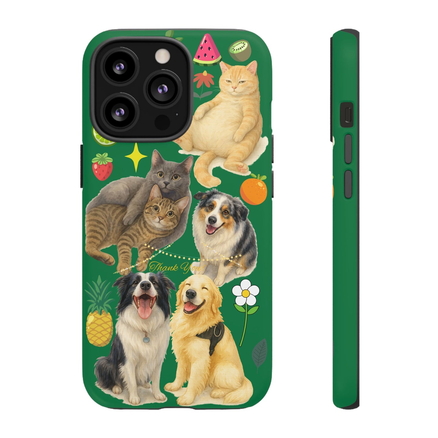 60A-10 Dog and Cat Printed Dual-Layer Phone Case In Dark Green – Glossy or Matte Finish – iPhone & Android Compatible