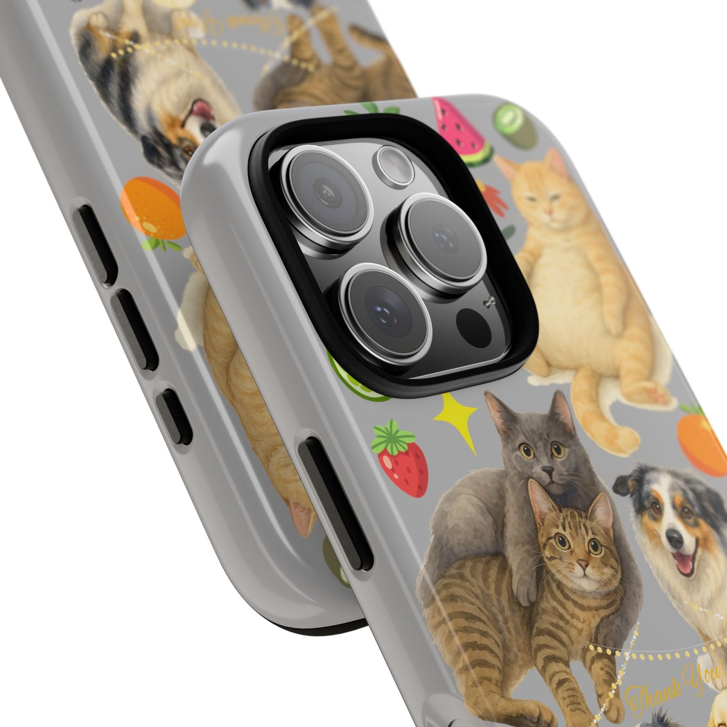 60A-6 Dog and Cat Printed Dual-Layer Phone Case In Light Grey – Glossy or Matte Finish – iPhone & Android Compatible