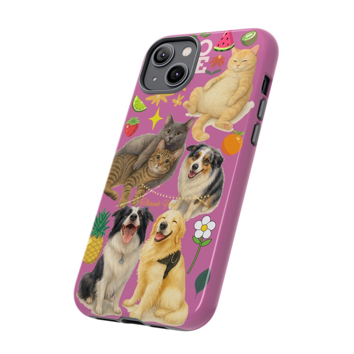 60A-2 Dog and Cat Printed Dual-Layer Phone Case In Pink – Glossy or Matte Finish – iPhone & Android Compatible