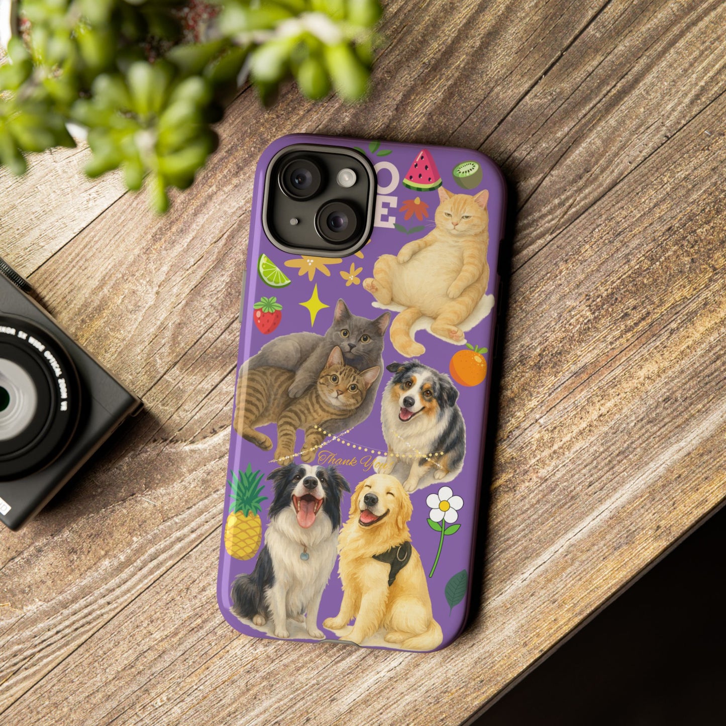 60A-4 Dog and Cat Printed Dual-Layer Phone Case In Purple – Glossy or Matte Finish – iPhone & Android Compatible