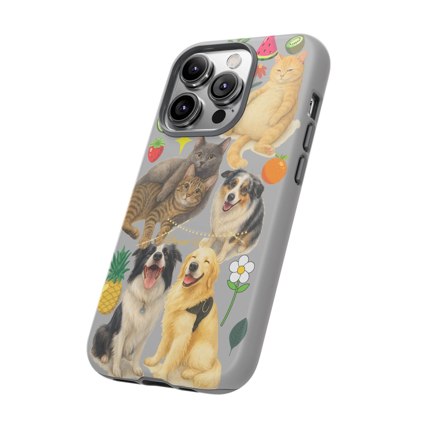 60A-6 Dog and Cat Printed Dual-Layer Phone Case In Light Grey – Glossy or Matte Finish – iPhone & Android Compatible