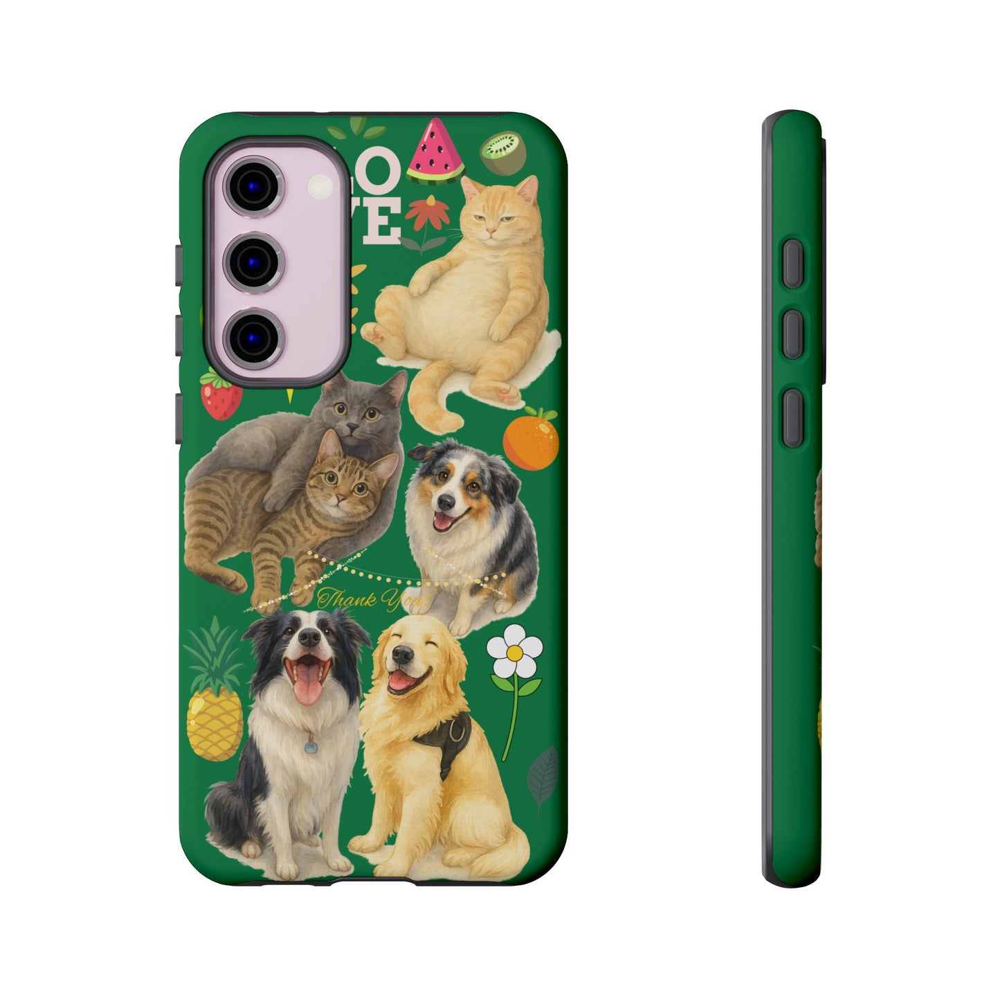 60A-10 Dog and Cat Printed Dual-Layer Phone Case In Dark Green – Glossy or Matte Finish – iPhone & Android Compatible