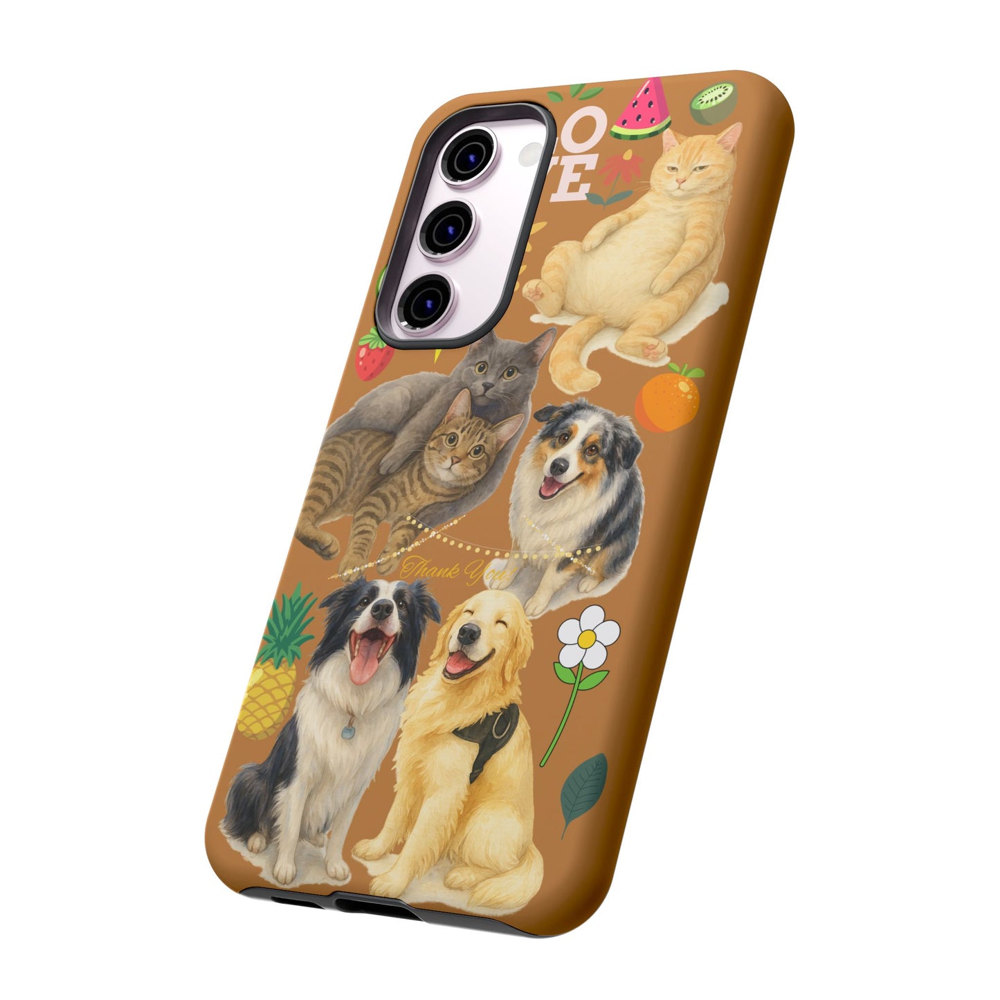 60A-9 Dog and Cat Printed Dual-Layer Phone Case In Light Brown – Glossy or Matte Finish – iPhone & Android Compatible