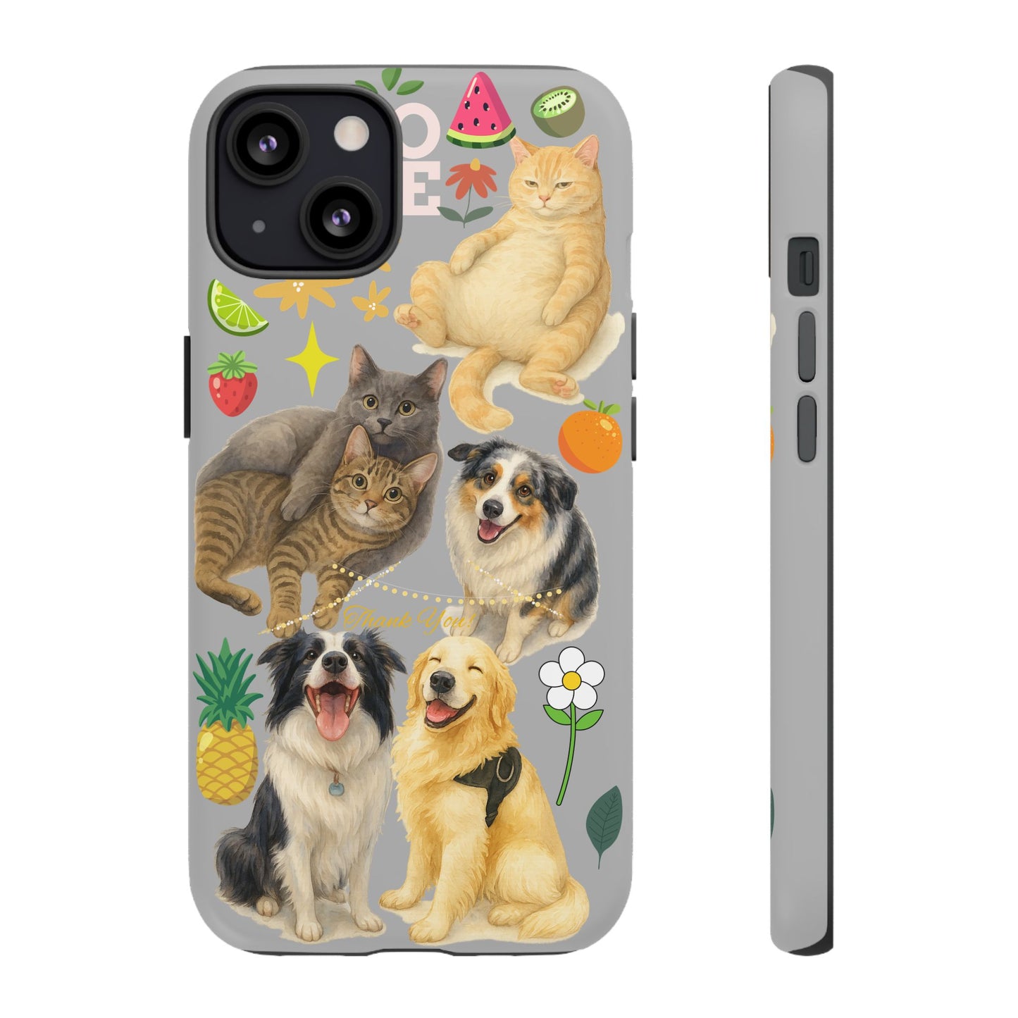 60A-6 Dog and Cat Printed Dual-Layer Phone Case In Light Grey – Glossy or Matte Finish – iPhone & Android Compatible