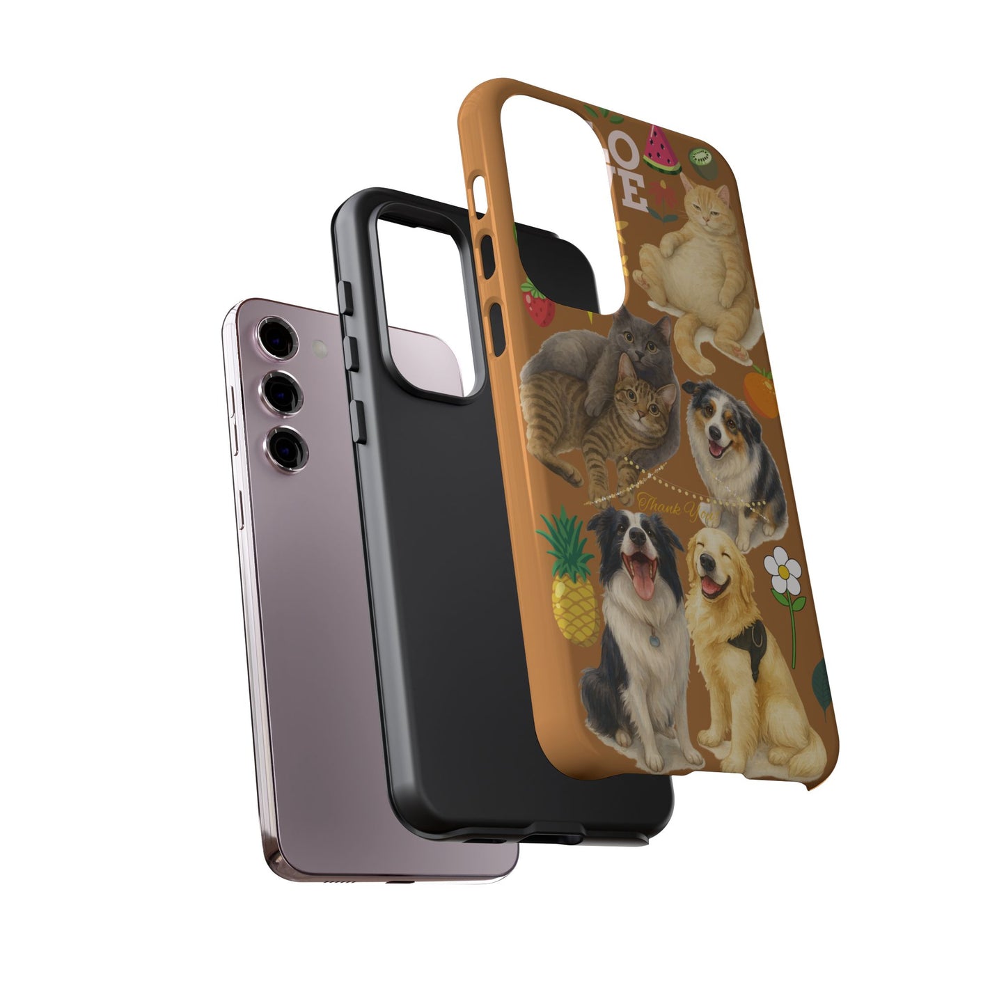 60A-9 Dog and Cat Printed Dual-Layer Phone Case In Light Brown – Glossy or Matte Finish – iPhone & Android Compatible