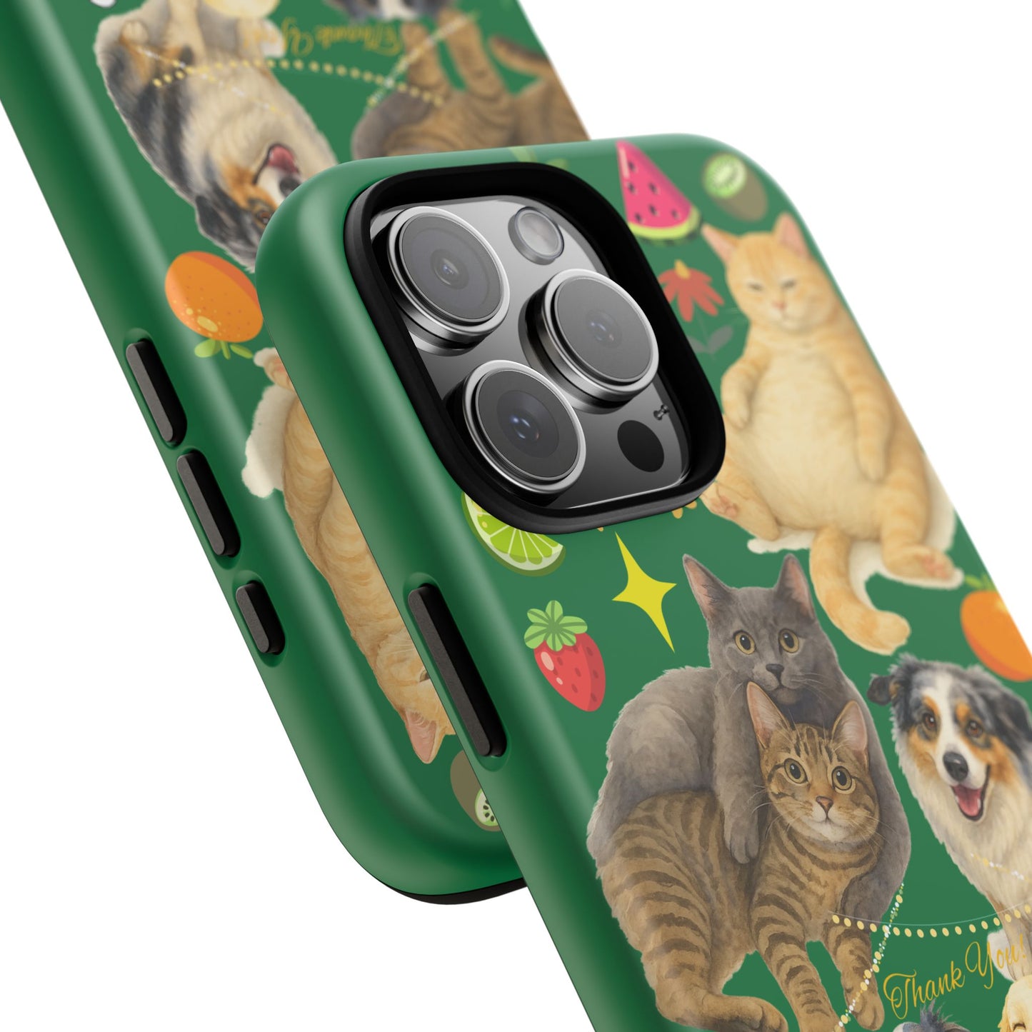 60A-10 Dog and Cat Printed Dual-Layer Phone Case In Dark Green – Glossy or Matte Finish – iPhone & Android Compatible