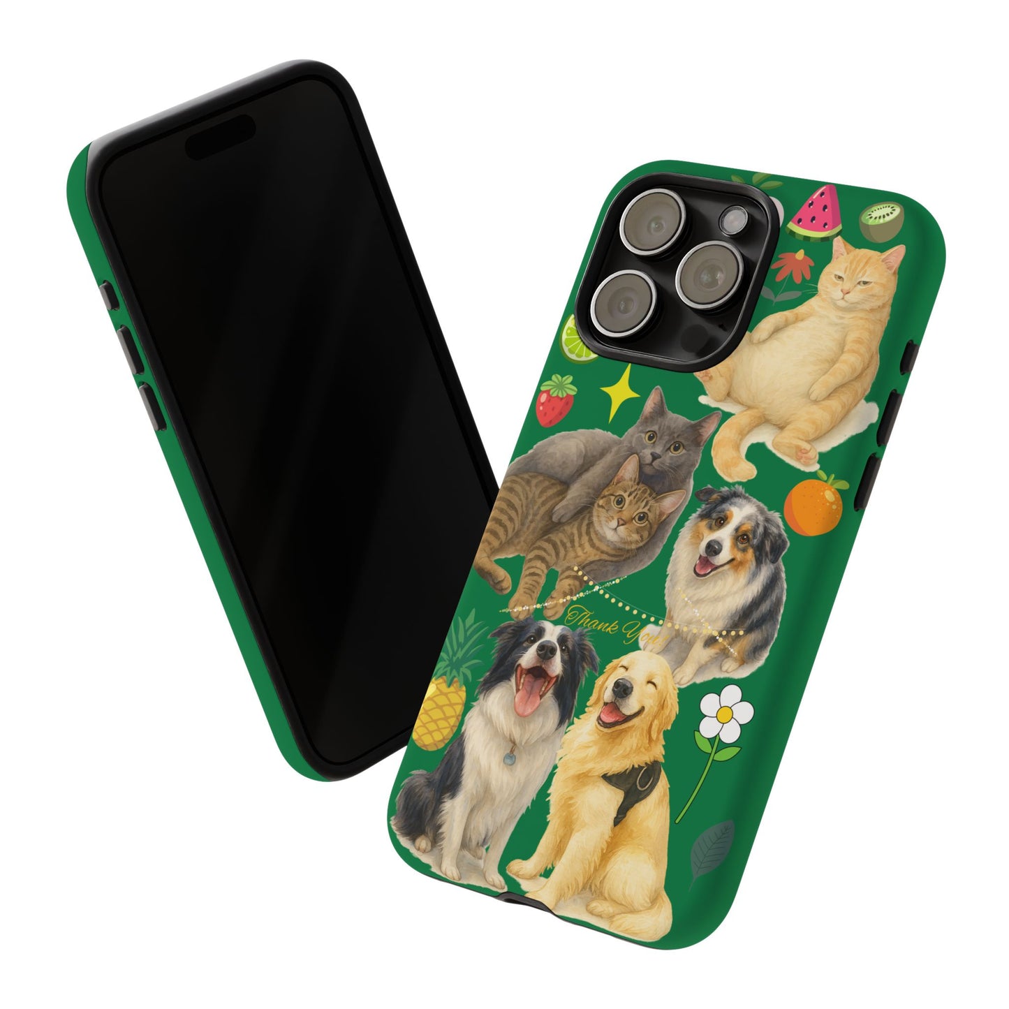 60A-10 Dog and Cat Printed Dual-Layer Phone Case In Dark Green – Glossy or Matte Finish – iPhone & Android Compatible