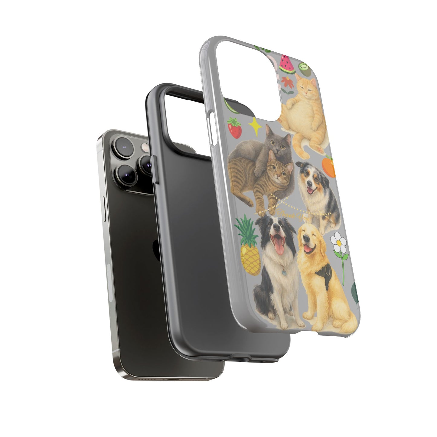 60A-6 Dog and Cat Printed Dual-Layer Phone Case In Light Grey – Glossy or Matte Finish – iPhone & Android Compatible
