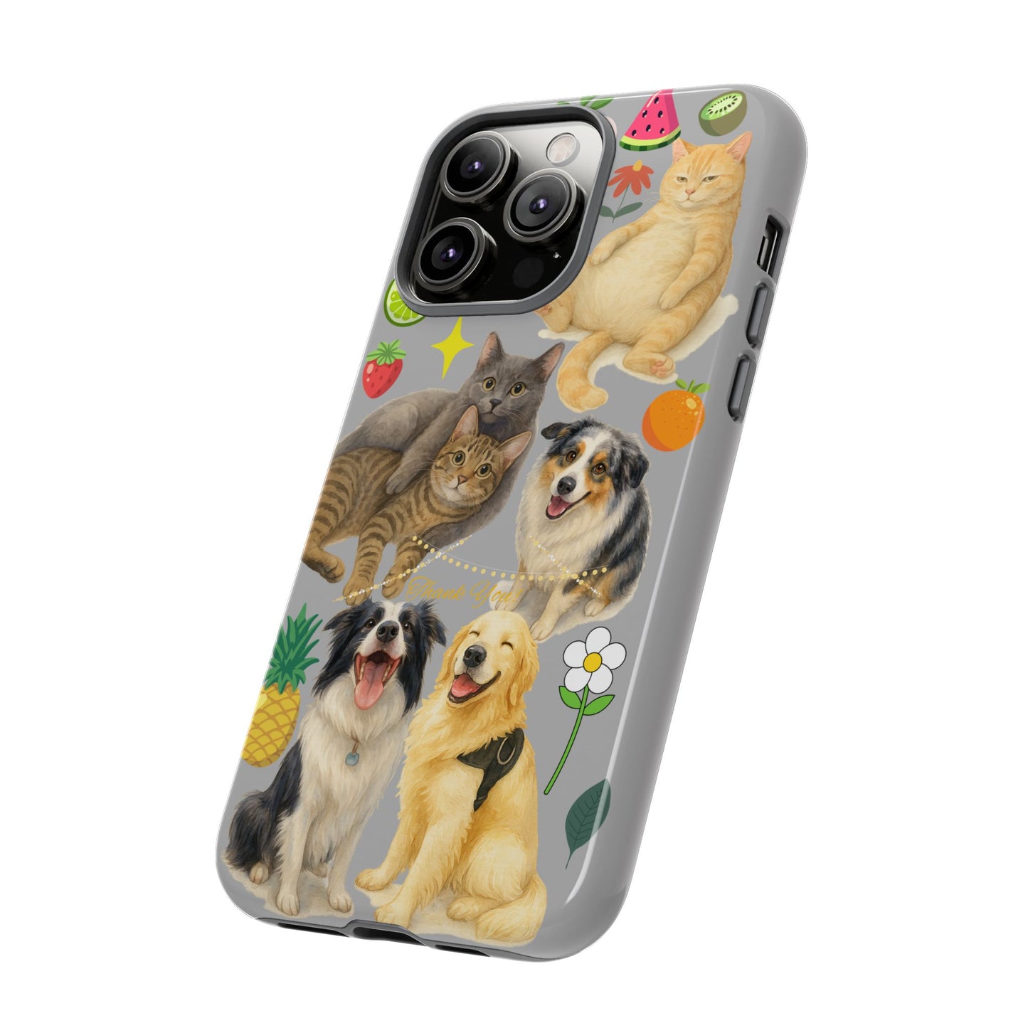 60A-6 Dog and Cat Printed Dual-Layer Phone Case In Light Grey – Glossy or Matte Finish – iPhone & Android Compatible