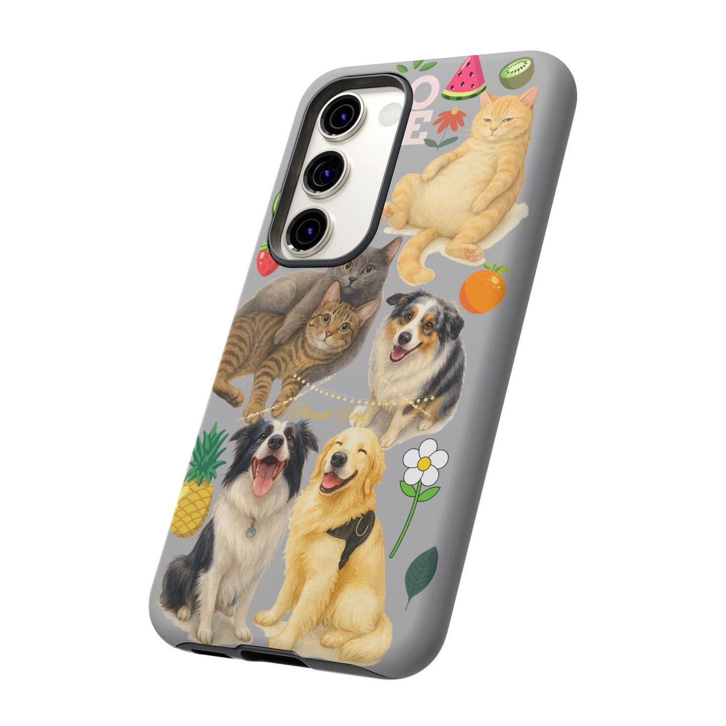 60A-6 Dog and Cat Printed Dual-Layer Phone Case In Light Grey – Glossy or Matte Finish – iPhone & Android Compatible
