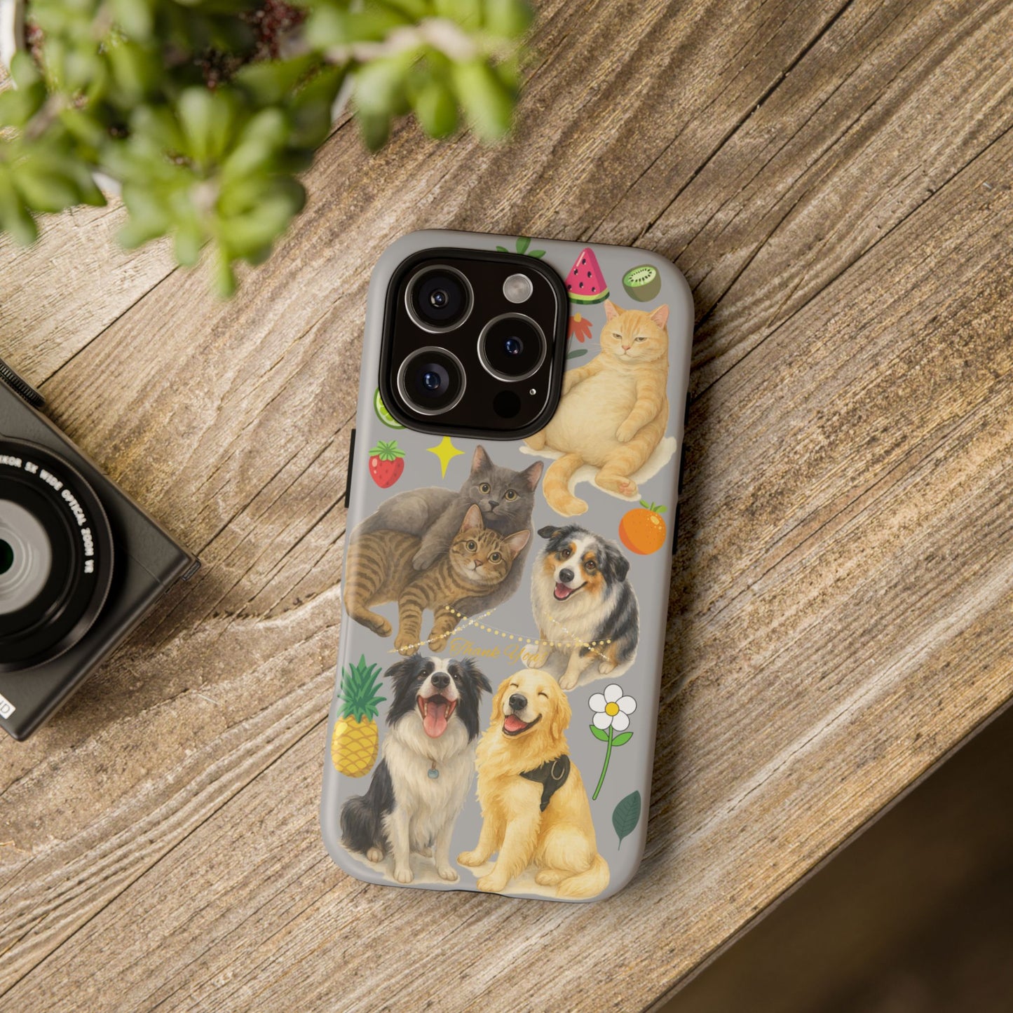 60A-6 Dog and Cat Printed Dual-Layer Phone Case In Light Grey – Glossy or Matte Finish – iPhone & Android Compatible