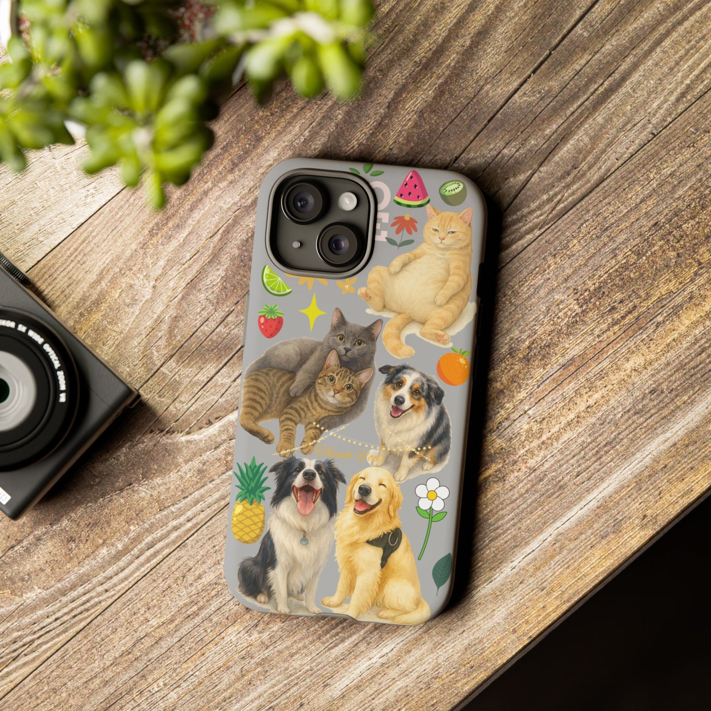 60A-6 Dog and Cat Printed Dual-Layer Phone Case In Light Grey – Glossy or Matte Finish – iPhone & Android Compatible